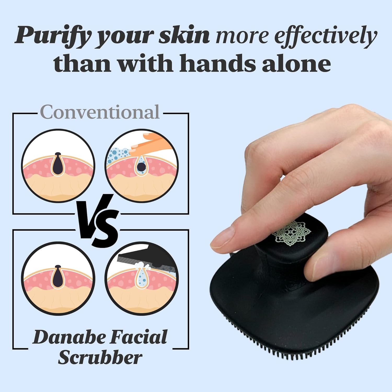 [K-Beauty]  Porcelain-Skin Facial Polishing Brush | Non-Slip Face and Body Silicone Scrubber | Korean Skin Care Facial Cleansing Brush | Portable Face Scrubber Exfoliator (Black)