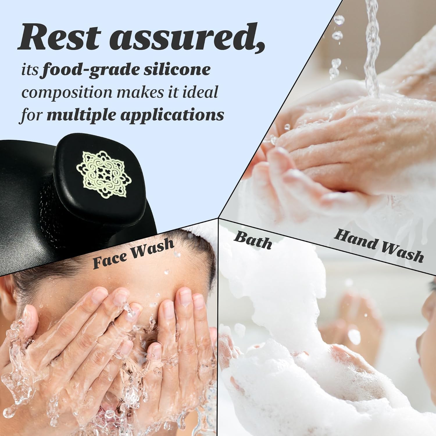 [K-Beauty]  Porcelain-Skin Facial Polishing Brush | Non-Slip Face and Body Silicone Scrubber | Korean Skin Care Facial Cleansing Brush | Portable Face Scrubber Exfoliator (Black)